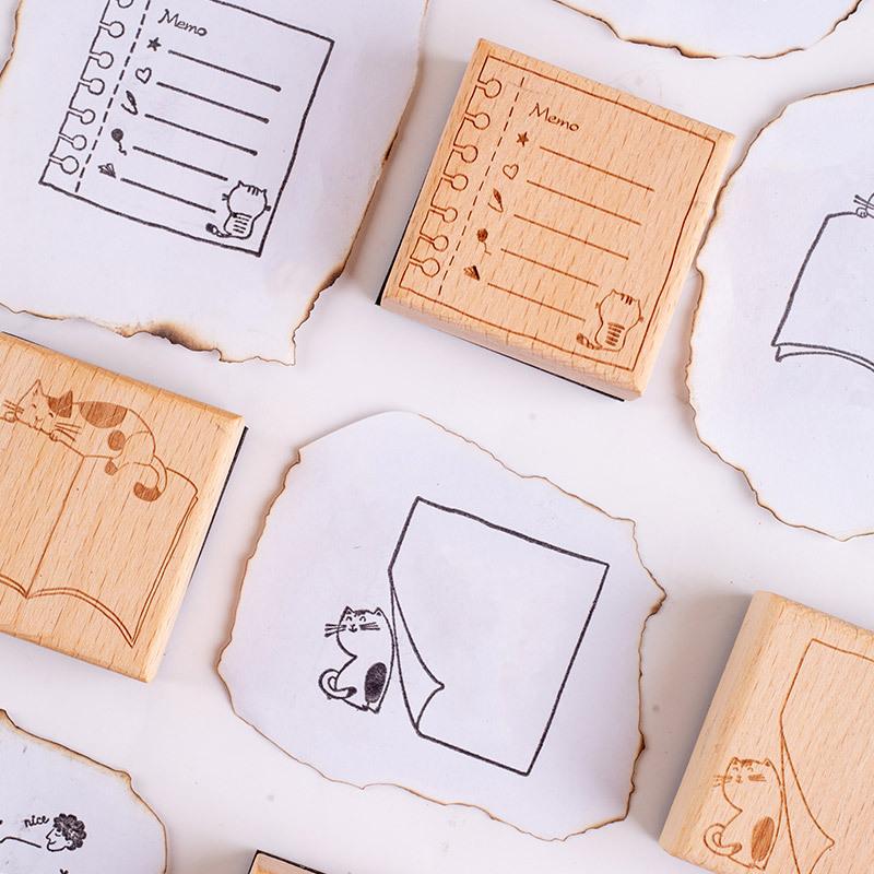 Original Light Retro Handbook Seal Message Box Series Cute Cat Garland Border Handbook Decorative Print Stamp