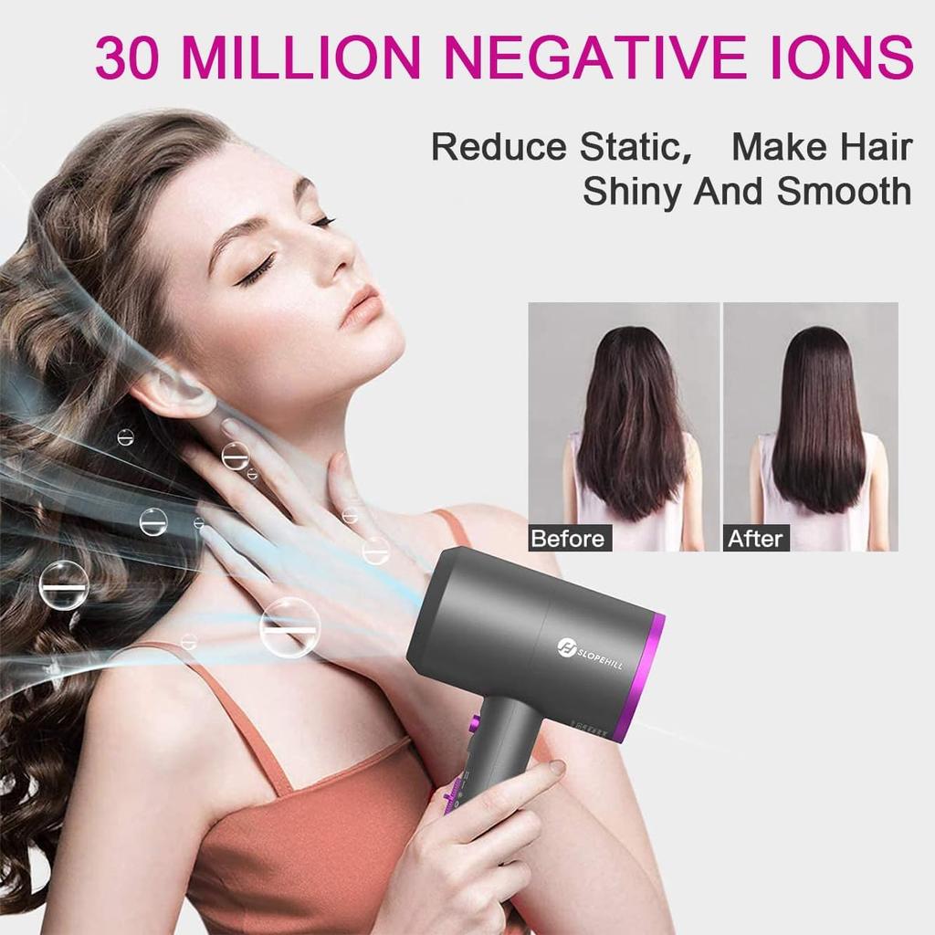 Slopehill Professional Ionic Hair Dryer, Powerful 1800W Fast Drying Low Noise Blow Dryer with 2 Concentrator Nozzle 1 Diffuser Attachments for Home