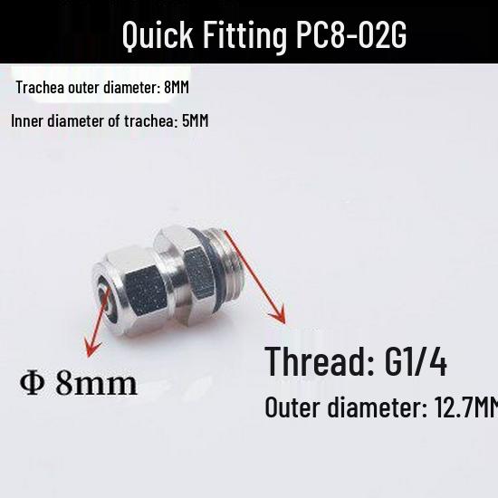 Pneumatic Quick Connect Straight Fitting G1/4 PC8-02G PC10-03G PC12-04G with O-ring Seal