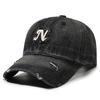 Vintage Washed Cotton Denim Baseball Cap For Men Women Embroidered Letter Duck Tongue Hat Punk Holes Adjustable Peaked Caps