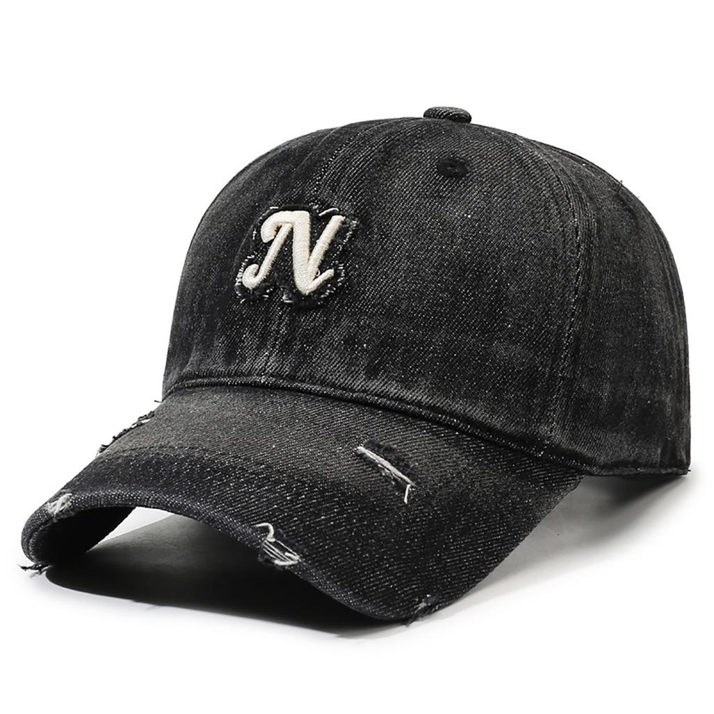 Vintage Washed Cotton Denim Baseball Cap For Men Women Embroidered Letter Duck Tongue Hat Punk Holes Adjustable Peaked Caps
