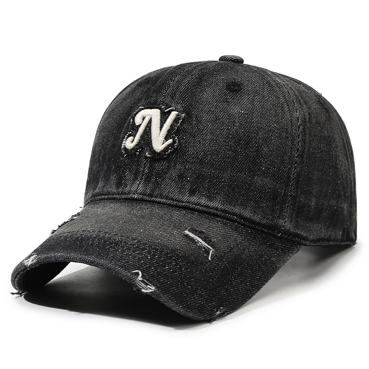 

Vintage Washed Cotton Denim Baseball Cap For Men Women Embroidered Letter Duck Tongue Hat Punk Holes Adjustable Peaked Caps