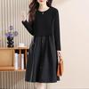 Women's Spring Pleated Patchwork A-Line Dress, Long Sleeve, Fake Two-Piece, Plus Size, Mid-Length, Loose Fit