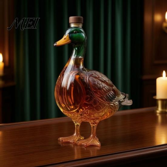 Decantador de Whisky Decantador de Pato, Botella de Vidrio para Bourbon Recto con Tapón, Recipiente de 350 ml Dispensador de Licor Novedoso para Barra de Casa, Regalo Único