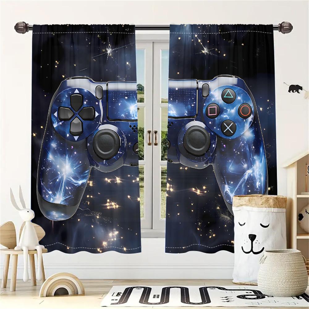 

2 шт. шторы на тему галактики, контроллер для игр, звездный узор, детская комната, кабинет, солнцезащита, декор в игровом стиле, шторы 29.5W65H(inch)x2Pcs&Rod Pocket