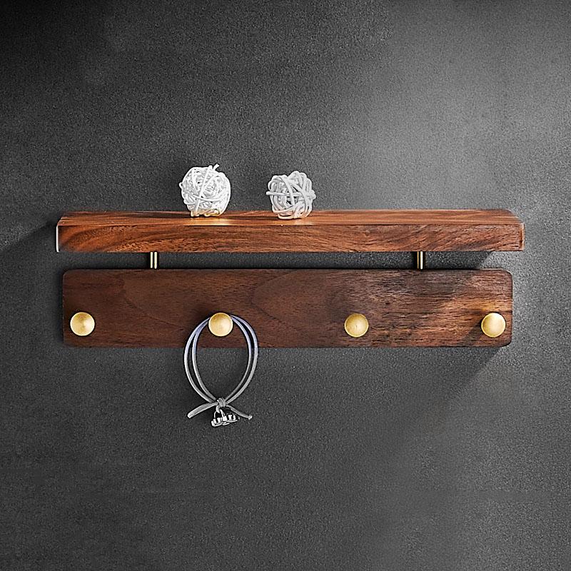 Walnuss Badezimmerregal mit Haken Wandmontierter Kleiderhakenständer Kleider Bademantel Handtuchhaken Hut Tasche Haken Duschaufbewahrung Regal