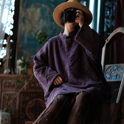 Frauen Chinesischen Stil Stehen Lila Langarm Plus Baumwolle Vintage Winter Mäntel Taste Baumwolle Leinen Mäntel