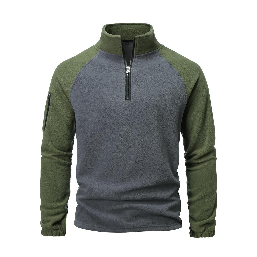 Men's European American Polar Fleece Double Sided Fleece Sweatshirt Autumn Winter Style Color Block Casual Pullover Long Top