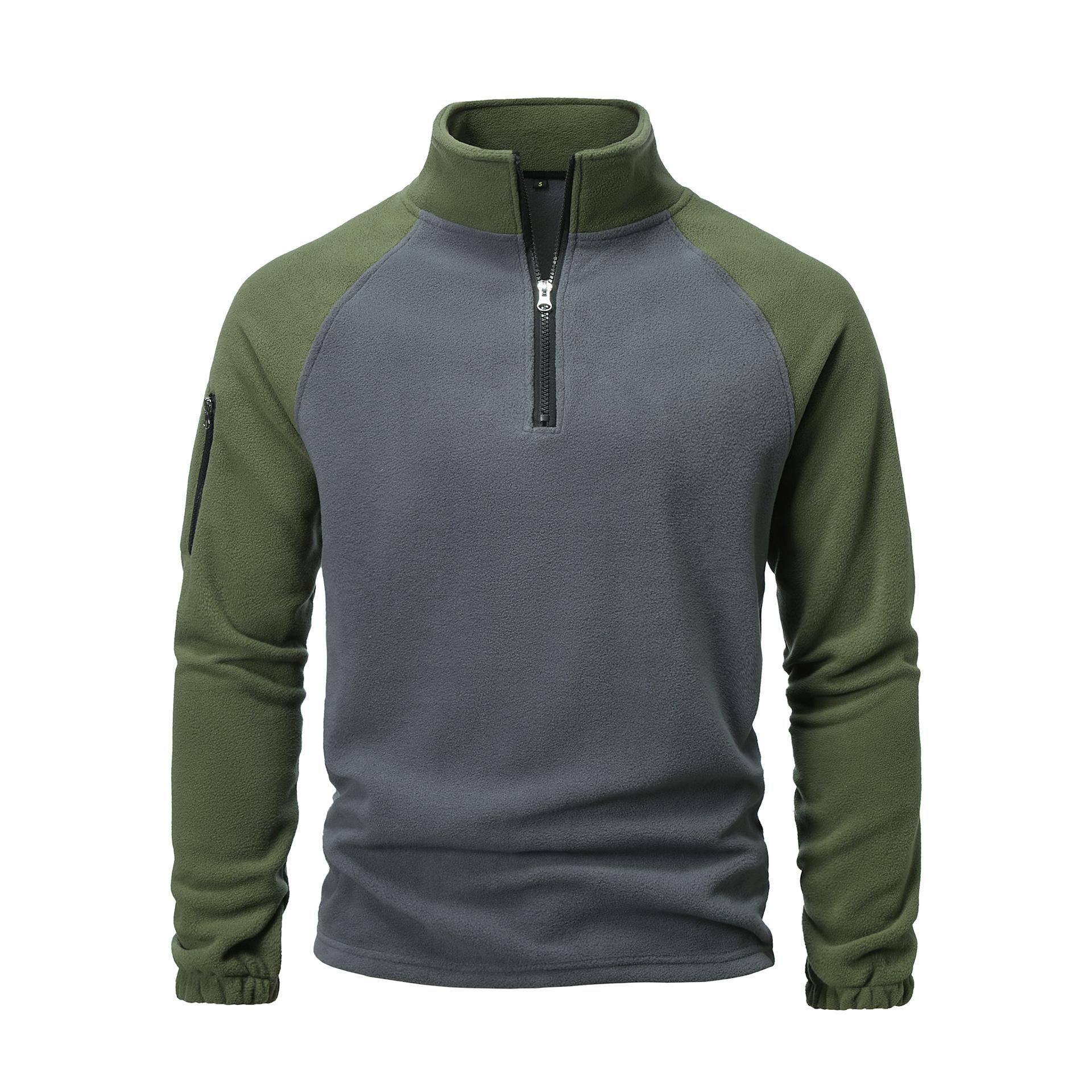 

Men s European American Polar Fleece Double Sided Fleece Sweatshirt Autumn Winter Style Color Block Casual Pullover Long Top XXL армія зелений колір