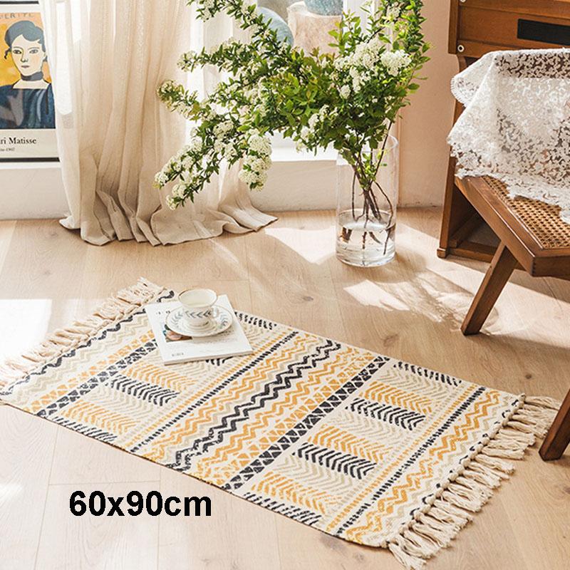 Cotton Linen Boho Rugs for Living Room Muslim Retro Ethnic Anti Slip Bedroom Area Rugs and Carpets Print Tatami Prayer Floor Mat