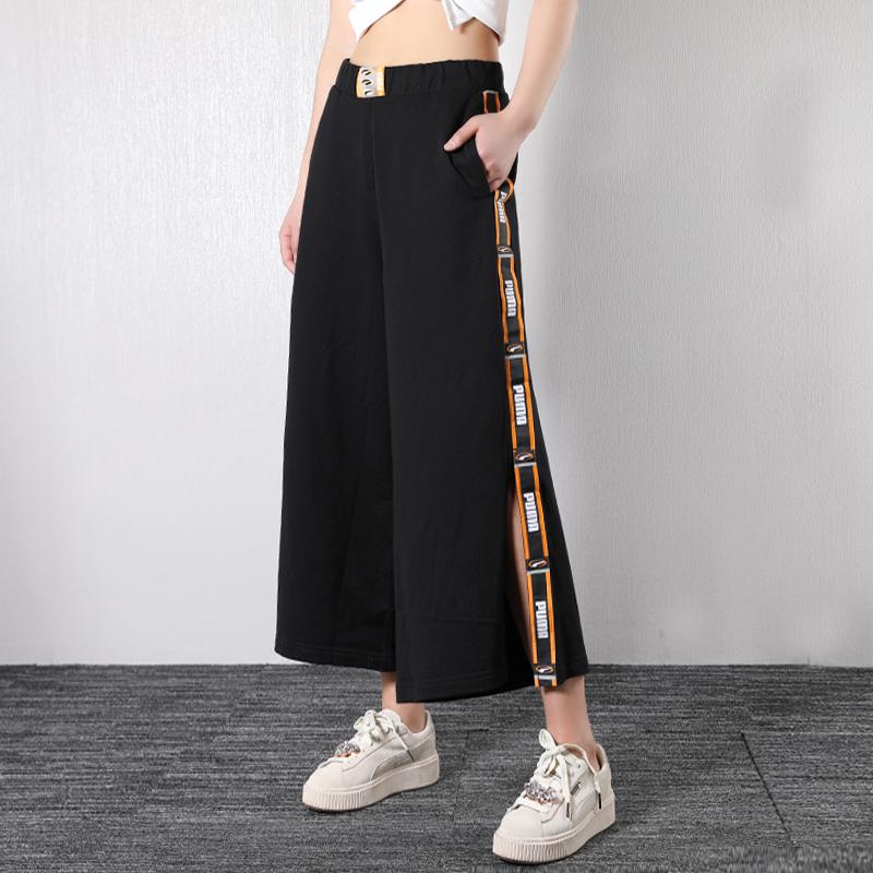 Puma Retro Sports Long Pants Casual Wide Leg Knitted Trousers Women Bottoms Black 579638-01