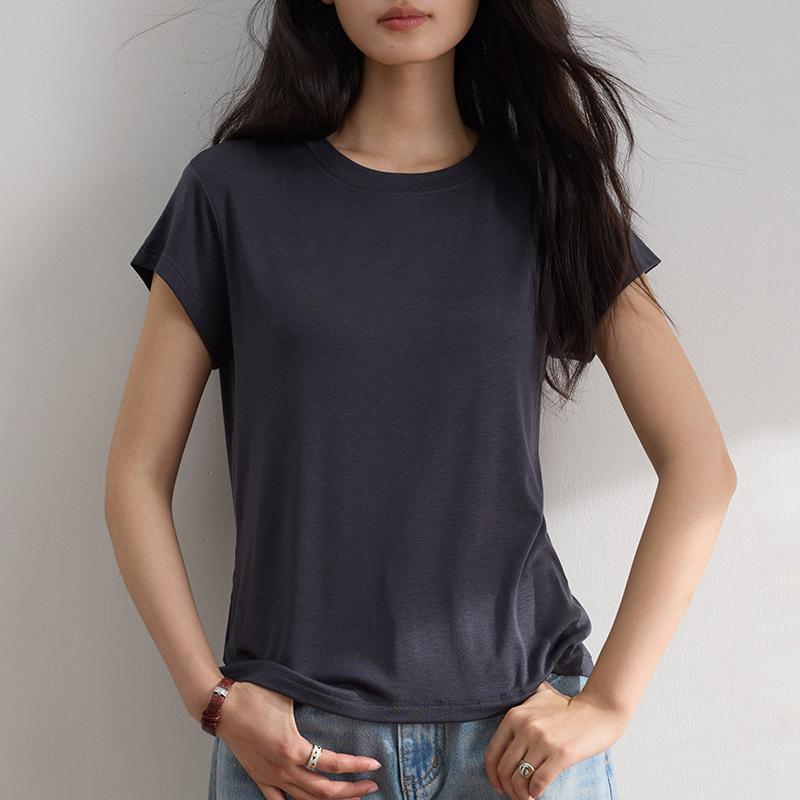 Lyocell women's round-neck t-shirt top, spring/summer 2026 new model, skin-friendly, breathable, slimming, short-sleeved