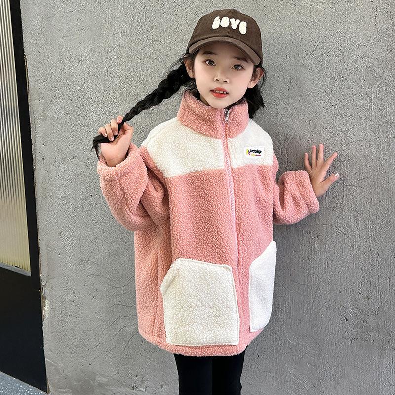 

Children LambWool Warm Jackets for Girls Children Autumn Winter Outerwear Kids Plus Velvet Coats Teenager Fashion Padded Clothing 90cm
