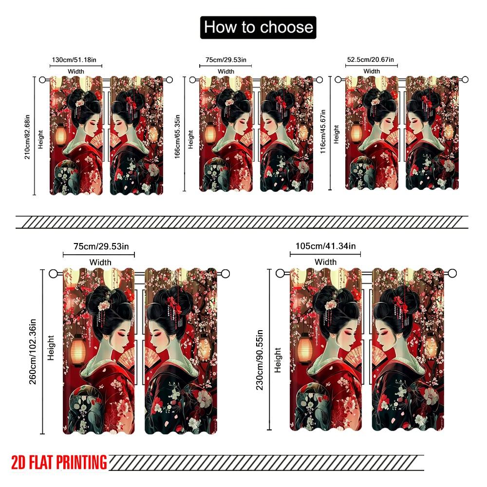 2pcs,2D plane printing Popular Curtains Geisha Sakura Scene Versatile 100% Polyester (without rod) Outdoor Decorations Perfect
