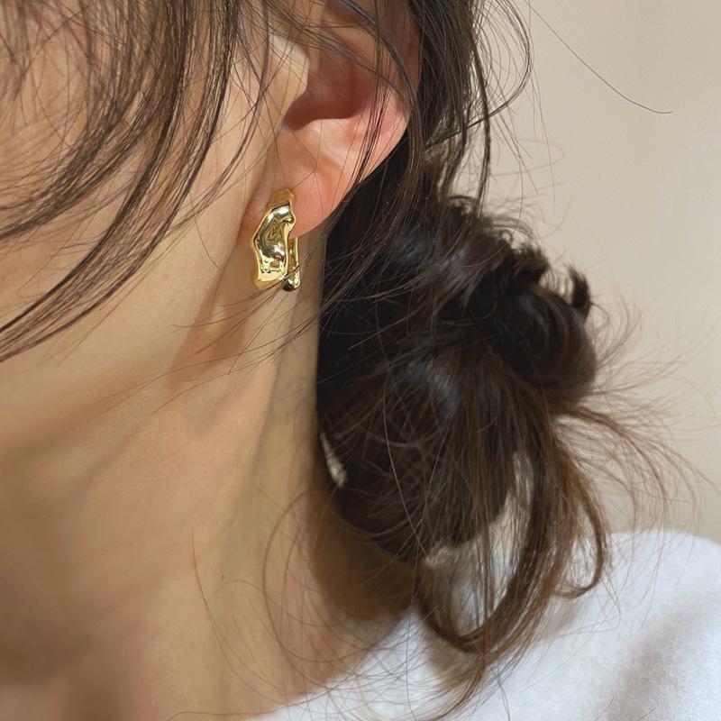 925 Silver Irregular Korean Trendy Hoop Earrings for Women - Net Red Temperament Design.