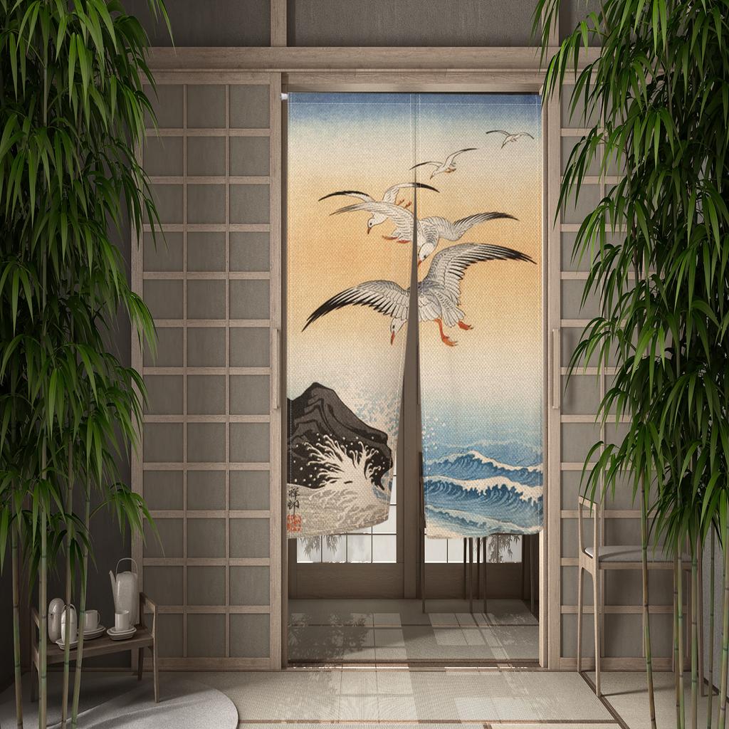 Japanese Style Noren Door Curtains Moon Starry Sky Crane Floral Pattern Polyester Doorway Kitchen Entrance Half Curtain For Window Made Of