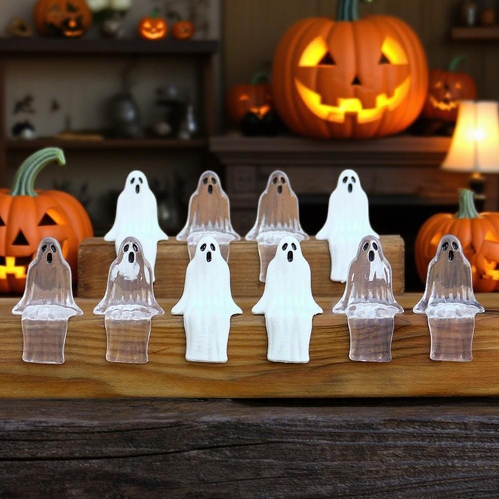 20 ks Sedící Halloweenský Duch Dekorace Mini Roztomilý Veselý Zahradní Duch Ozdoba Průhledná Kreativní Duch Socha Dekorace