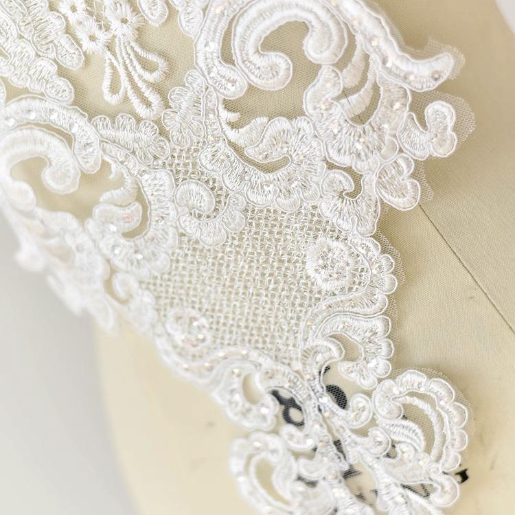 Oversized High-End Embroidered Lace High-End Cotton Thread Sequin Applique Wedding Dress Diy Applique Accessories Material