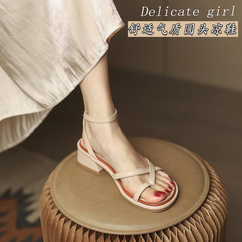 

Fashion 2025 Clip Toe Sandals Women Cross Band Summer Shoes Ladies Med-High Heels Ankle Strap Gladiator Sandalias Slingback tacones 4.5