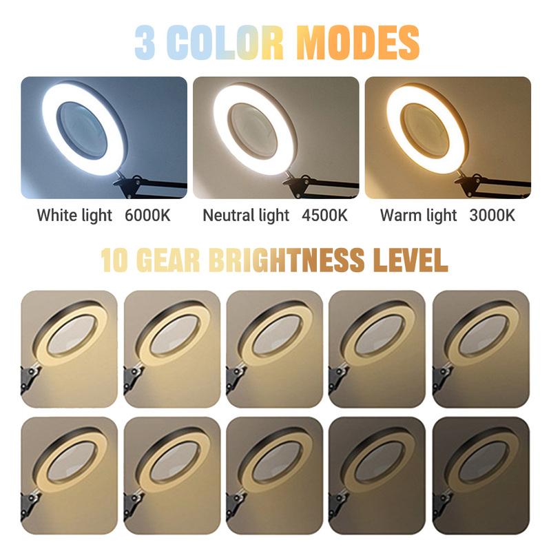 3-Color 72LED Magnifier Glass Lamp 8X/10X Magnification With USB-Powered For Electronics Repair Desk Lamp&Precision Beauty Care