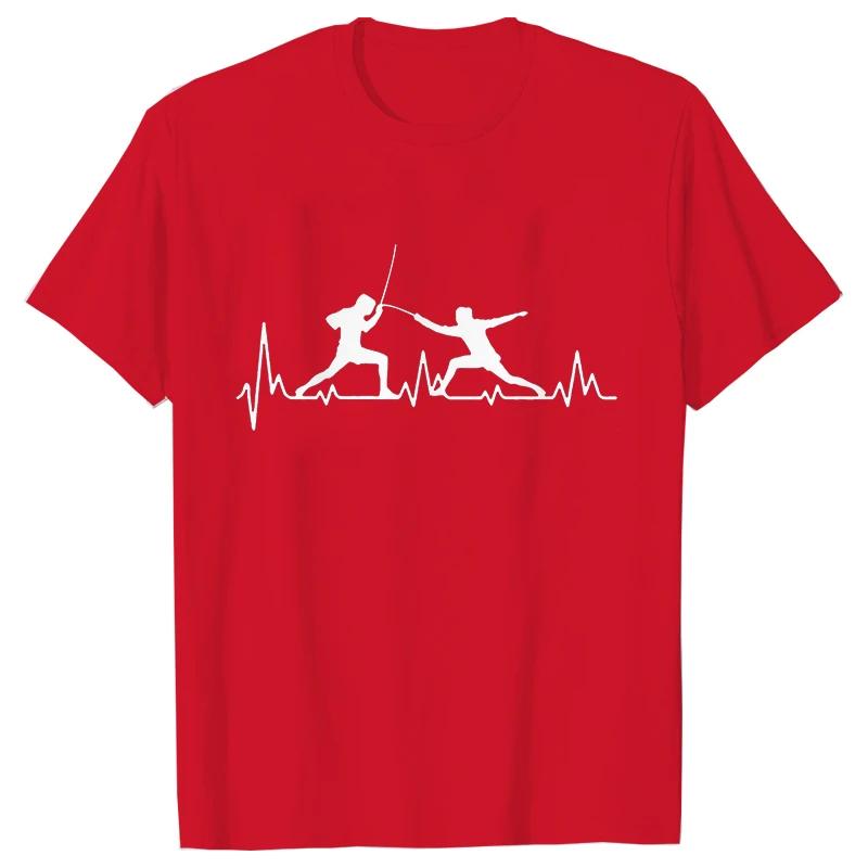 Summer Men T-Shirt Heart Beat Fencing Funny Graphic Tops Short Sleeve Tees Fencing Oversized Tshirt Cool Gift Mens Clothing