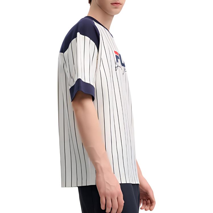 Fila Original American Color Block Breathable Striped Logo Print Fitted Short Sleeve T-Shirt Men Tops Cloud-White F11M439111F-WT