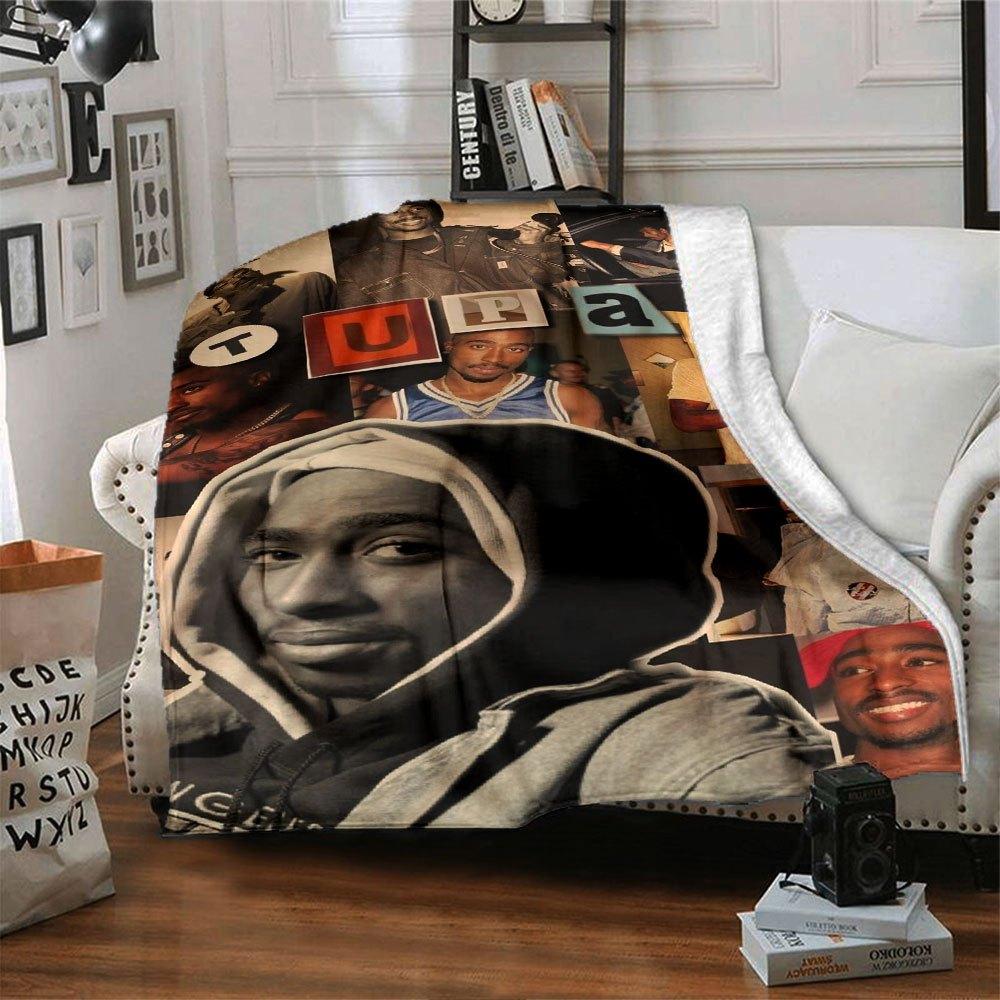 

1pc 2PacHip Hop Blanket Soft Lightweight All Season Multi Purpose Throw for Sofa, Bed, Office & Picnics, French Style with Iconic Album Art & Quotes 80x120cm