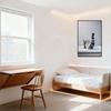 Gray & White Tabby Cat In White Bathtub with Blue Water & Bubbles - Iridescent Soap Bubble Catching Scene Tin Sign Metal Poster