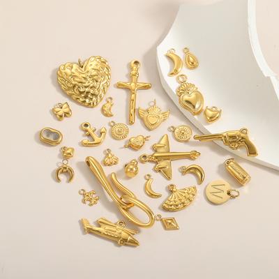 3PCS/LOT CARLIDANA Gold Plated Stainless Steel Charms, Heart Moon Anchor Airplane Gun Pendants for DIY Jewelry