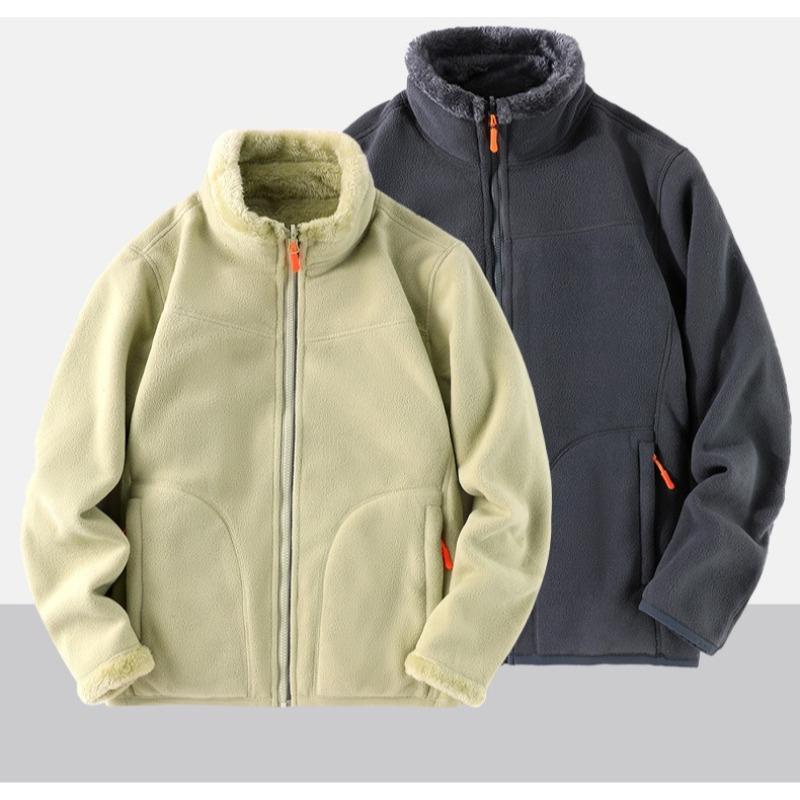 Reversible Fashion Fleece Jacket for Spring Autumn Unisex Couple Coral Fleece Polar Fleece Sherpa Wool Warm Blouse