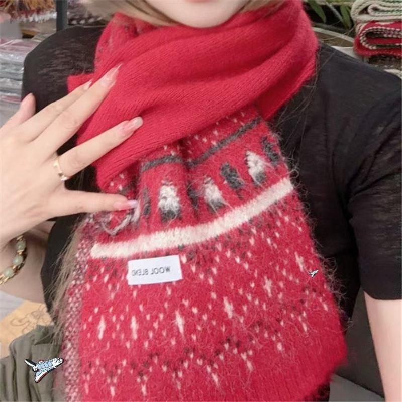 Korean Style New Soft Waxy Wool Blended Knitted Pattern Scarf for Women Autumn and Winter Korean Style High End Warm and Versatile Scarf