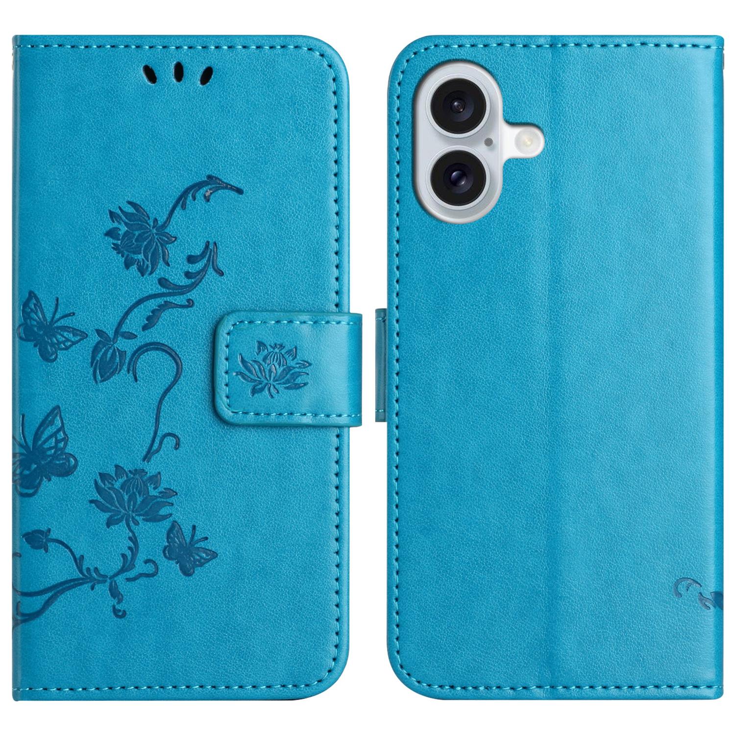

For iPhone 16 Case Wallet Stand PU Leather Butterfly Flower Phone Cover
