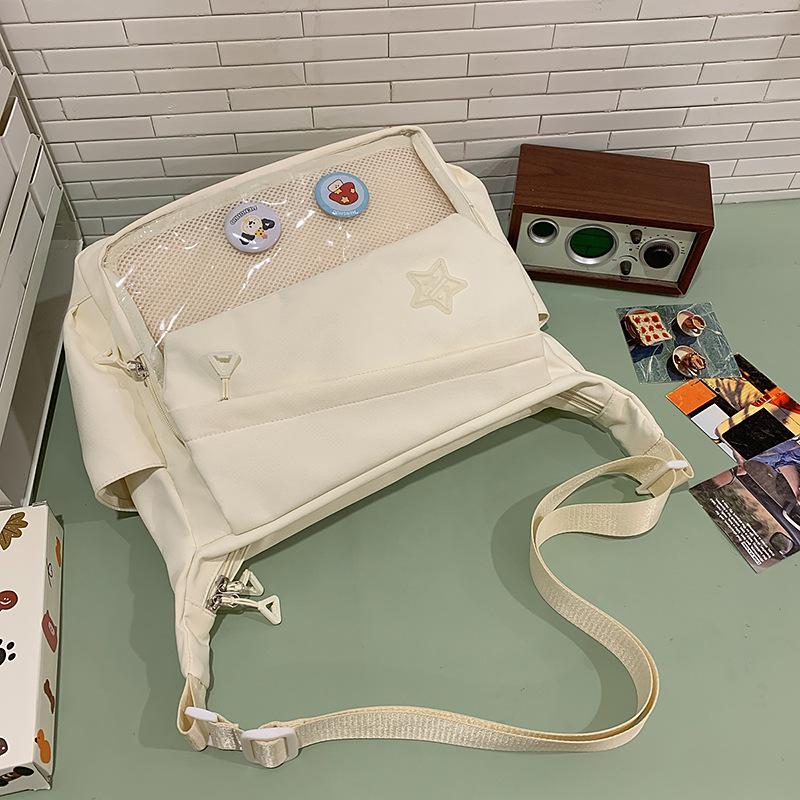Yiran Jewelry Ring Crossbody Tas Japans Ins Grote capaciteit Veelzijdige Messenger Bag Effen Kleur Transparant Casual Schoudertas voor Dames . beige