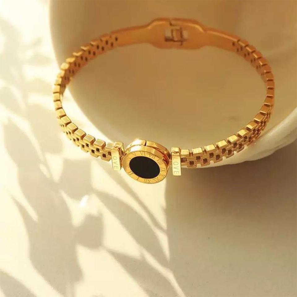 ZAKOL Fashion Roman Digital Stainless Steel Bracelet Bangles for Women Men Gold Color Watch Strap Bangle Party Zircon Gift