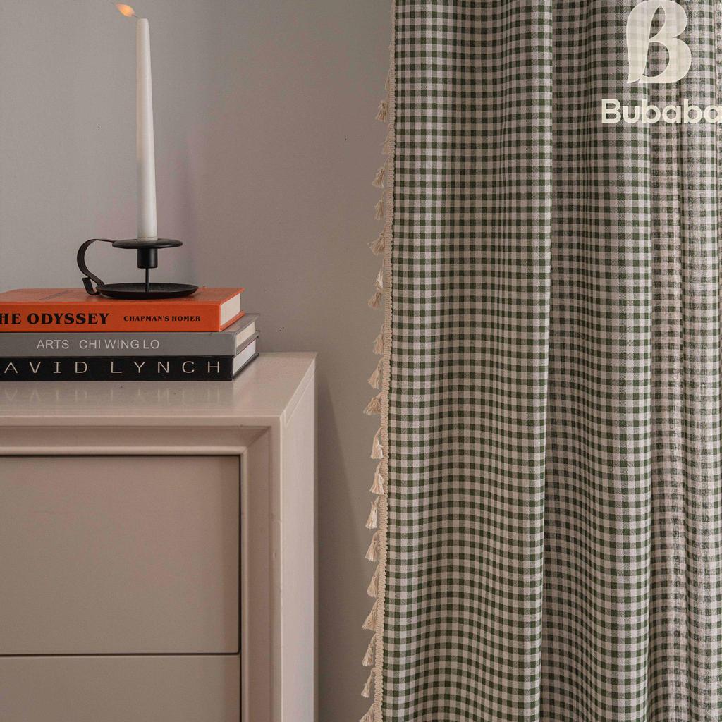 Bu Baba Orange Plaid Tassel Curtains - Semi-Shading, Decorative for Living Room, Bedroom, Kitchen, Balcony
