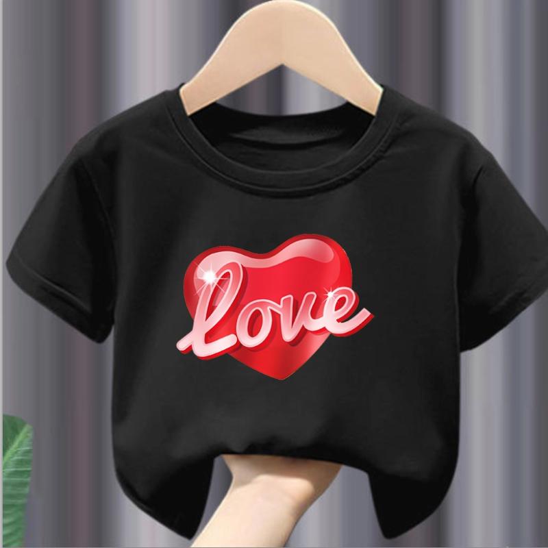 

Children s Short Sleeve Top Fun Heart Teenage Top Girls Summer Top Fashion Casual Cute Kawaii Cotton T-shirt Loose Kids T Shirt 150cm чорний