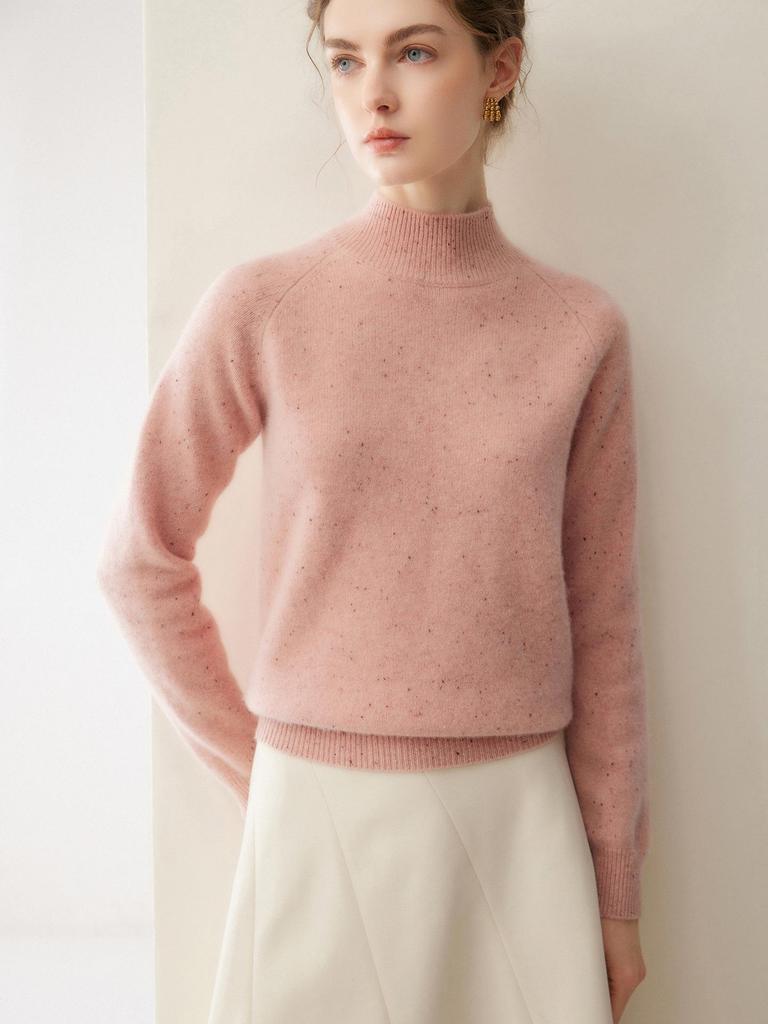 Women's Cashmere Sweater, Half-High Neck Pullover, Solid Color Knit, Loose-Fit Base Layer for Autumn/Winter.