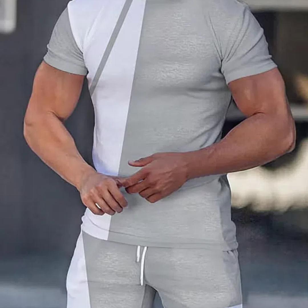 Лоскутный принт мужской комплект из 2 предметов повседневная мода футболка комплект — фото 5