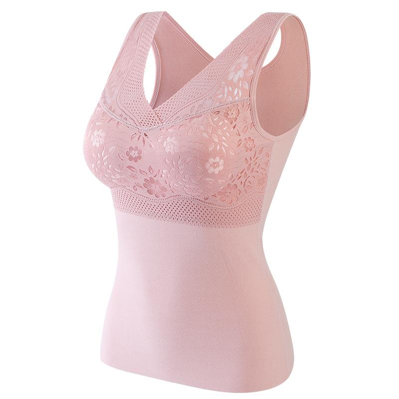 Women Warm Winter Thermal Tank Tops With Bra Padded Soft Thick Fleece Undershirt Stretch Velvet Thermal Vest Singlet Underwear