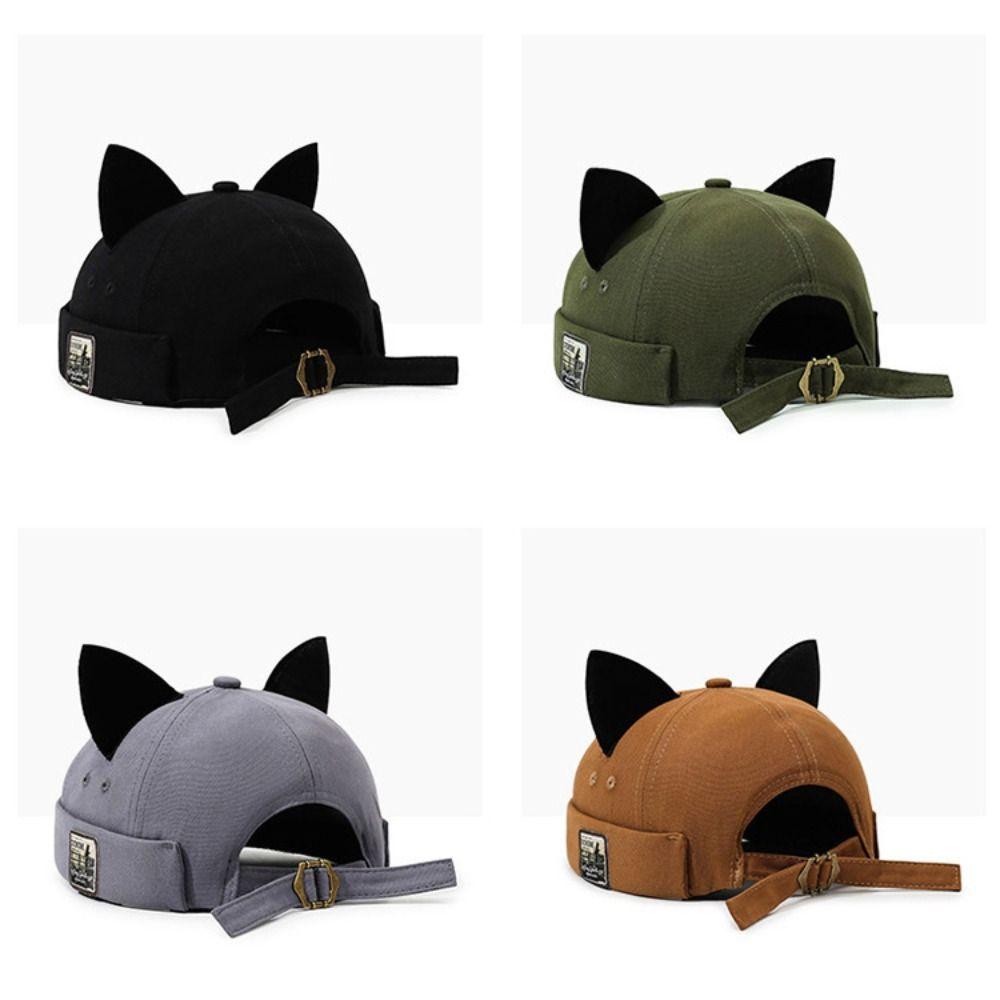 Adjustable Cat Ears Brimless Hat Cute Woman's Landlord Hat Simple Bucket Cap Casual Wear