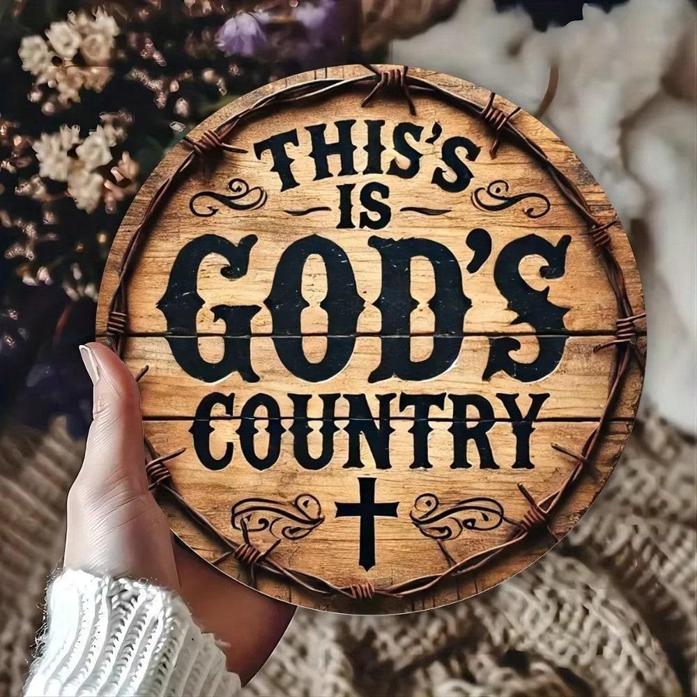 

Rustproof Waterproof God s Country Round Metal Sign Home Wall Decor Coffee Shop Bedroom Gift 20x20cm різнокольоровий