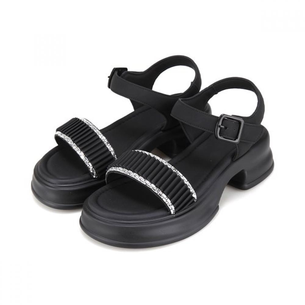 Barbara Women Pleats Jewelry Velcro Chunky Sandals 5cm Bbj427 225/01.black