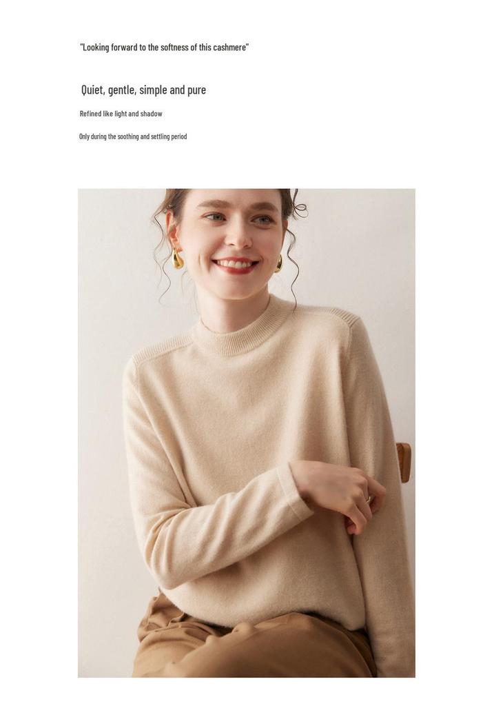 Women's Cashmere Sweater - Shoulder Pad Half-High Collar Knit Pullover for Autumn/Winter