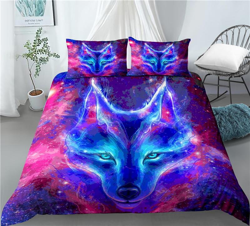 Home Living Luxury 3D Wolf Print 2/3Pcs Comfortable Duvet Cover PillowCase Bedding Sets Queen And King EU/US/AU Size