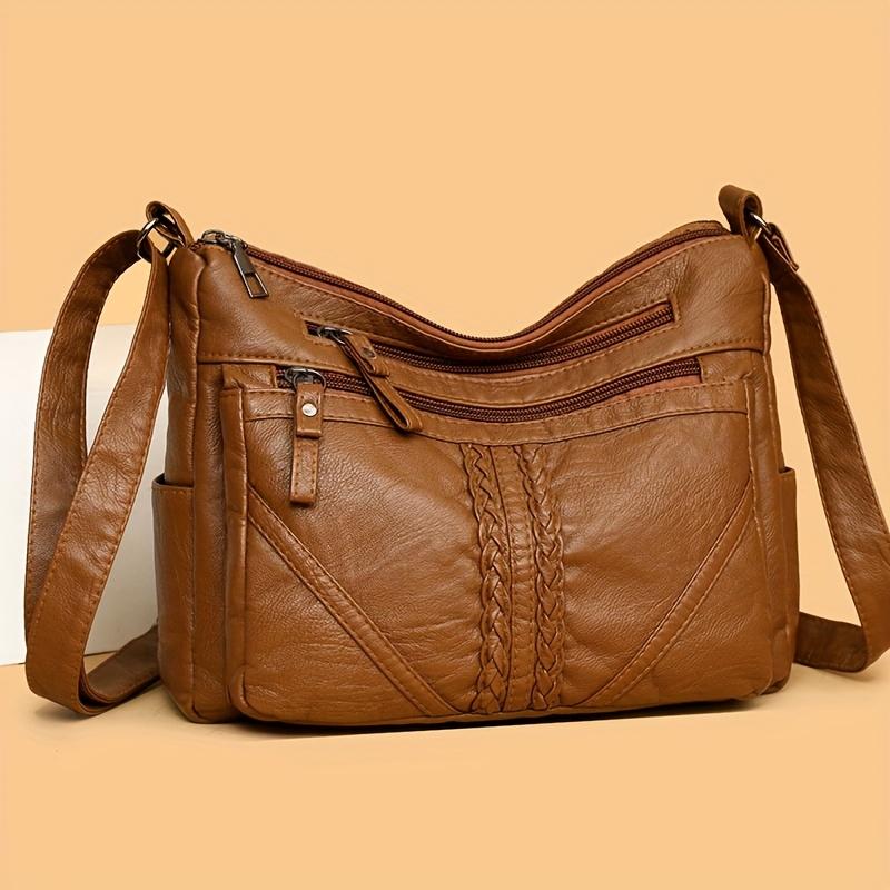 

Stylish Braided-Design Crossbody Bag Women s Leather Handbag Practical Black Women s Shoulder Bag 26*8*19cm коричневий
