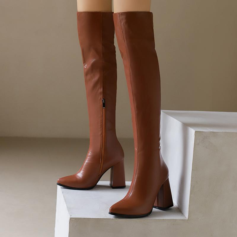 Fashion Women's Over the Knee High Boots Sexy Black White Long High Boot Ladies Winter Shoes Block Heeled Party Shoes Big Size 45 50