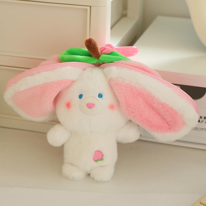 15cm Cute Transforming Fruit Rabbit Plush Doll Bag Keychain Soft Stuffed Animals Pig Monkey Donkey Duck Doll Kid Birthday Gifts