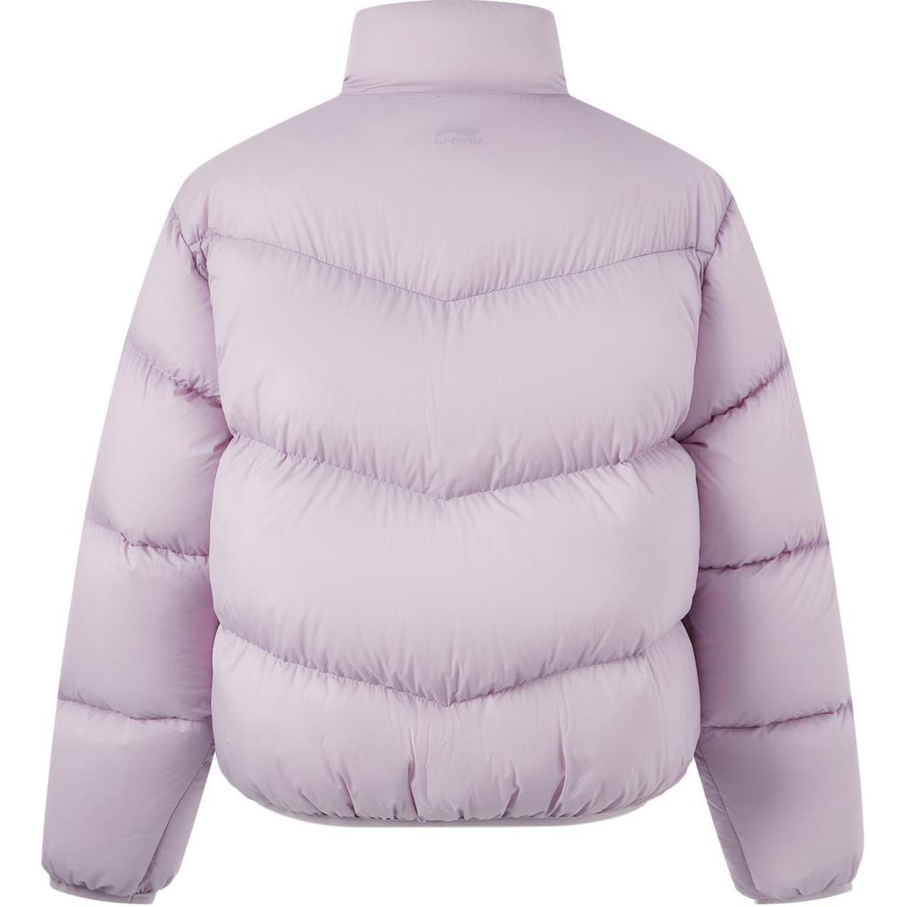 Li Ning Comfortable Casual Letter Print Stand Collar Zipper Short Simple Dopamine Down Jacket Women outerwear Twilight-Purple AYMU152-5