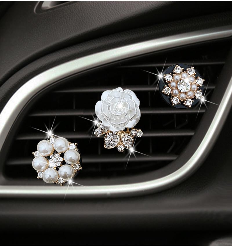 Diamond Flower Pearl Car Vent Air Perfume Clip Freshener Ornaments Decoration