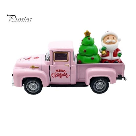 Miniature Christmas Car Decoration Pickup Truck Figurine, Vintage Statue with Santa Claus, Holiday Ornament Tree, Snowman, Alloy Vehicle for Party